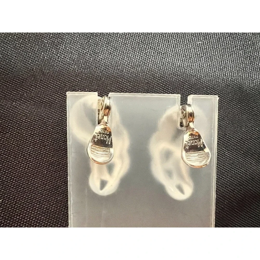 Vintage Monet Clip On Earrings Tone‎ Textured Mid Century Silver Retro Circles